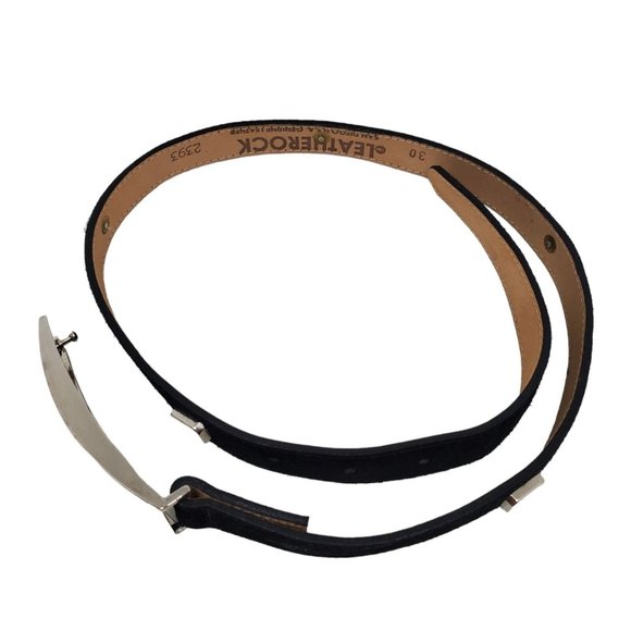 Leatherock Womens Suede Belt Sz 30 Black Leather Silver Tone Mirror Buckle Geo main image 9